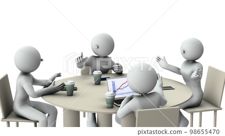 四個商人聚集在一張圓桌旁開會。熱烈討論。建設性和有意義的氣氛。 四個商人聚集在一張圓桌旁開會。熱烈討論。建設性和有意義的氣氛。 98655470