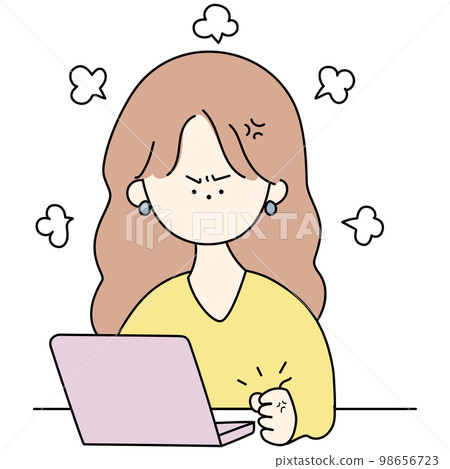 Older sister angry in front of the computer 98656723