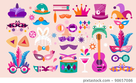 Happy Purim - holiday jewish carnival set icons Happy Purim - holiday jewish carnival set icons 98657086