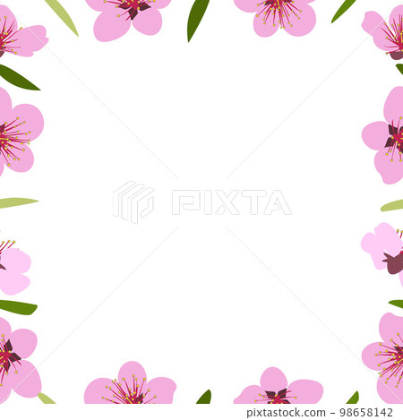 Background of blooming pink flowers and green leaves. Vector illustration 98658142