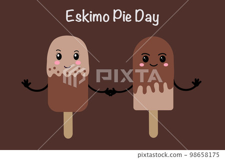 Eskimo pie day. Popsicle ice cream on a stick in the style of kawaii. Vector illustration on a brown background. 98658175