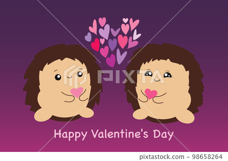 Cute hedgehogs. Valentine with lovers. Vector illustration isolated on pink background. Cute hedgehogs. Valentine with lovers. Vector illustration isolated on pink background. 98658264