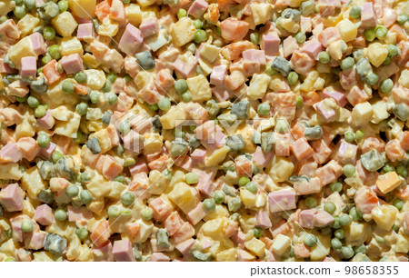Olivier salad background full frame, above view. Olivier salad background full frame, above view. 98658355