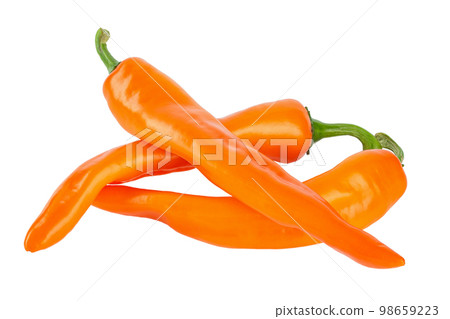 Fresh tasty pepper. Orange hot pepper isolated on white background. Fresh tasty pepper. Orange hot pepper isolated on white background. 98659223