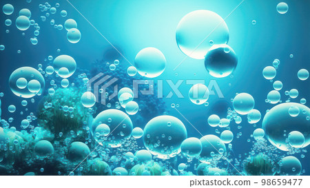 Beautiful Bubble under water blue background. World water day concept. 98659477