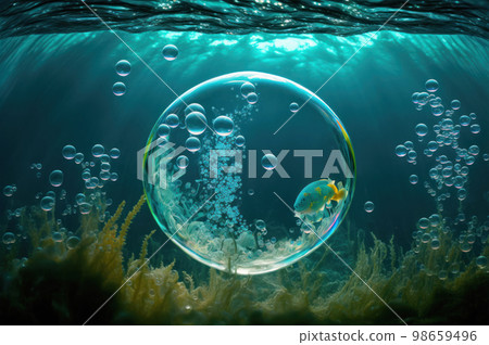 Beautiful Bubble under water blue background. World water day concept. 98659496