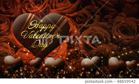 Image of floating chocolate hearts on a rose background, Valentine's Day Image of floating chocolate hearts on a rose background, Valentine's Day 98659542