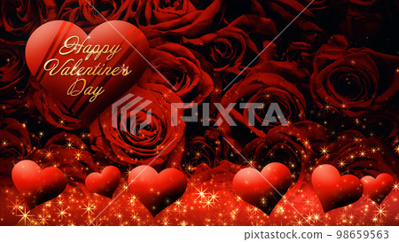 玫瑰背景上漂浮的巧克力心的形象，情人節 98659563