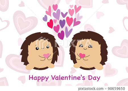 Cute hedgehogs. Valentine with lovers. Vector illustration isolated on white background. Cute hedgehogs. Valentine with lovers. Vector illustration isolated on white background. 98659650
