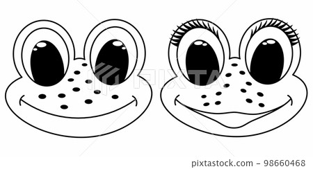 set girl and boy facefrog black line funny cartoon 98660468