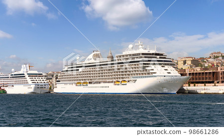 Seven Seas Explorer, Huge cruise ship docked at Galataport, Bosphorus ditrict, Karakoy, Istanbul, Turkey Seven Seas Explorer, Huge cruise ship docked at Galataport, Bosphorus ditrict, Karakoy, Istanbul, Turkey 98661286