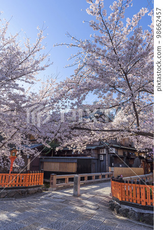 Kyoto Gion Shirakawa Tatsumi Bridge with cherry blossoms in full bloom Kyoto Gion Shirakawa Tatsumi Bridge with cherry blossoms in full bloom 98662457