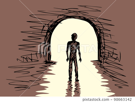 A man walks in a tunnel. Vector drawing A man walks in a tunnel. Vector drawing 98663142