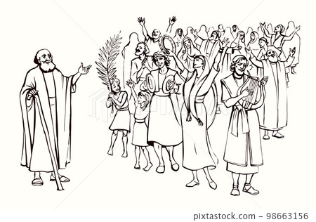 The ancient Jewish people are having fun. Vector drawing The ancient Jewish people are having fun. Vector drawing 98663156
