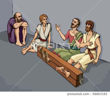 Paul and Silas in prison. Vector drawing Paul and Silas in prison. Vector drawing 98663165