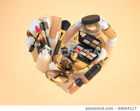 Make up, fashion cosmetics product in form of heart isolated on white. 98664127