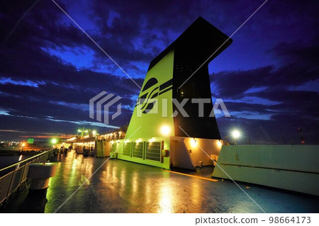 Night view of Sendai Port and observation deck and chimney of Ferry Ishikari Night view of Sendai Port and observation deck and chimney of Ferry Ishikari 98664173