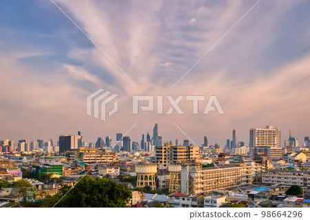 Cityscape of Bangkok city center in sunset, blue sky and clouds, Thailand. Cityscape of Bangkok city center in sunset, blue sky and clouds, Thailand. 98664296