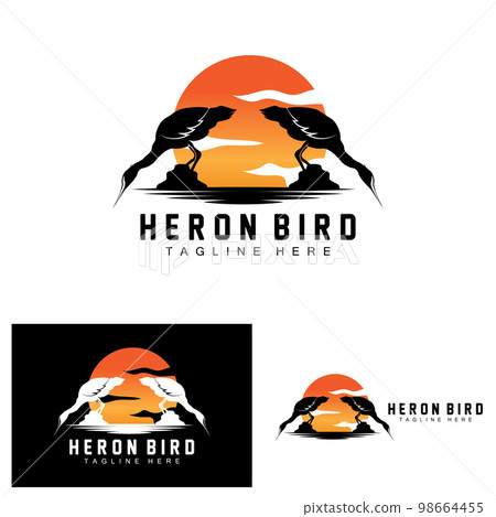 Bird Heron Stork Logo Design, Birds Heron Flying On The River Vector, Product Brand Illustration 98664455