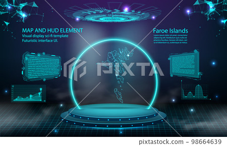 faroe Islands map light connecting effect background. abstract digital technology UI, GUI, futuristic HUD Virtual Interface with faroe Islands map. Stage futuristic podium in fog. faroe Islands map light connecting effect background. abstract digital technology UI, GUI, futuristic HUD Virtual Interface with faroe Islands map. Stage futuristic podium in fog. 98664639