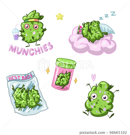 A set of cute marijuana characters. cannabis is funny. weed marijuana vector A set of cute marijuana characters. cannabis is funny. weed marijuana vector 98665102