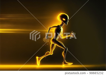 Yellow Alien running at lightspeed illustration generative ai 98665232
