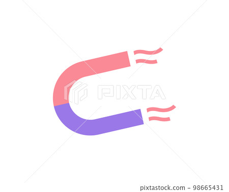 Blue red horseshoe magnet. Magnetic device with poles 98665431