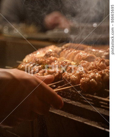 Yakitori, yakitori, charcoal fire, cooking, grilling, smoke, vertical composition 01 Yakitori, yakitori, charcoal fire, cooking, grilling, smoke, vertical composition 01 98665695