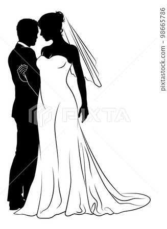 Bride And Groom Couple Wedding Dress Silhouettes 98665786