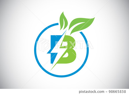 Initial B letter thunderbolt leaf circle or eco energy saver icon. Leaf and thunderbolt icon concept for nature power electric logo Initial B letter thunderbolt leaf circle or eco energy saver icon. Leaf and thunderbolt icon concept for nature power electric logo 98665838