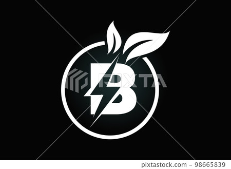 Initial B letter thunderbolt leaf circle or eco energy saver icon. Leaf and thunderbolt icon concept for nature power electric logo  98665839