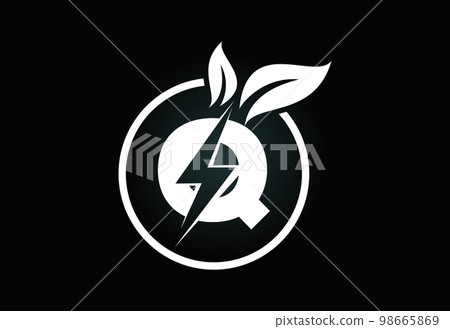 Initial Q letter thunderbolt leaf circle or eco energy saver icon. Leaf and thunderbolt icon concept for nature power electric logo  98665869