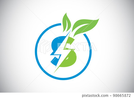 Initial S letter thunderbolt leaf circle or eco energy saver icon. Leaf and thunderbolt icon concept for nature power electric logo Initial S letter thunderbolt leaf circle or eco energy saver icon. Leaf and thunderbolt icon concept for nature power electric logo 98665872