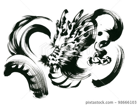 Illustration of a dragon drawn in ink 98666103