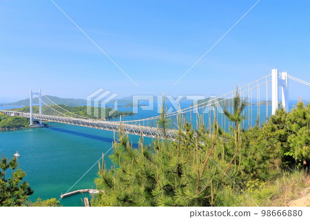 [岡山縣]從新綠的和樹山眺望春天的瀨戶大橋 98666880