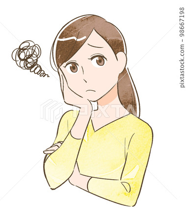 一個擔心/困惑的女人水彩版的插圖素材 一個擔心/困惑的女人水彩版的插圖素材 98667198