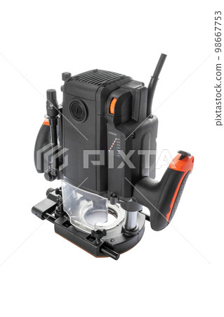 Portable black electric wood router machine isolated on white background 98667753