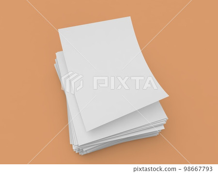 White sheets of A4 office paper on a brown background. 98667793