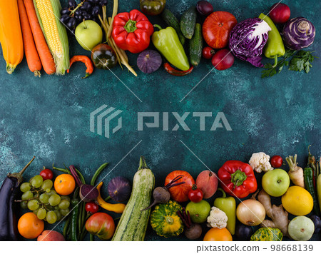 Assortment of rainbow color vegetables and fruits Assortment of rainbow color vegetables and fruits 98668139