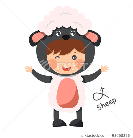 Happy child is wearing Sheep animal costumes . Vector . Happy child is wearing Sheep animal costumes . Vector . 98668256