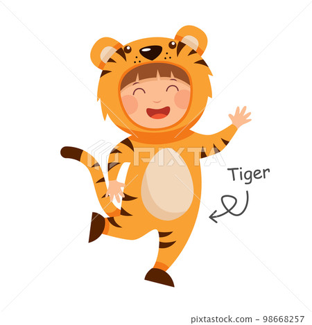 Happy child is wearing Tiger animal costumes . Vector . Happy child is wearing Tiger animal costumes . Vector . 98668257
