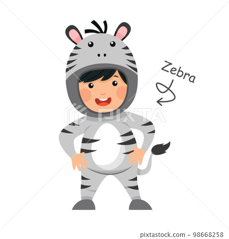 Happy child is wearing Zebra animal costumes . Vector . Happy child is wearing Zebra animal costumes . Vector . 98668258