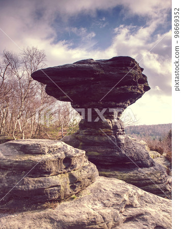 Popular mushroom icon of rocky formation in Tisa Rocks. Czech Republic Popular mushroom icon of rocky formation in Tisa Rocks. Czech Republic 98669352