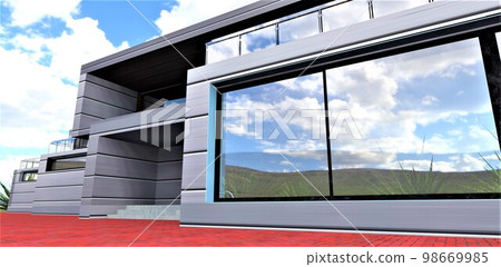 Amazing private house built according to modern standarts in ecology. 3d rendering. Amazing private house built according to modern standarts in ecology. 3d rendering. 98669985