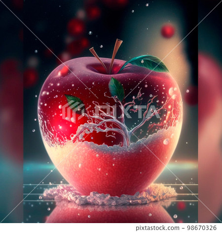 Illustration of a frosty red apple with various inlays inside it Illustration of a frosty red apple with various inlays inside it 98670326