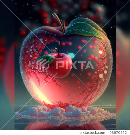 Illustration of a frosty red apple with various inlays inside it Illustration of a frosty red apple with various inlays inside it 98670352