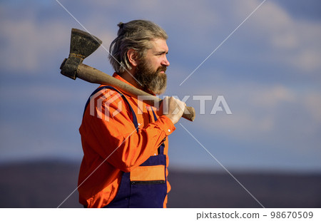 lets start working. Skilled architect repair and fix. engineer career. bearded man in uniform. mature man builder use axe. professional repairman working with ax tool. build and construction lets start working. Skilled architect repair and fix. engineer career. bearded man in uniform. mature man builder use axe. professional repairman working with ax tool. build and construction 98670509