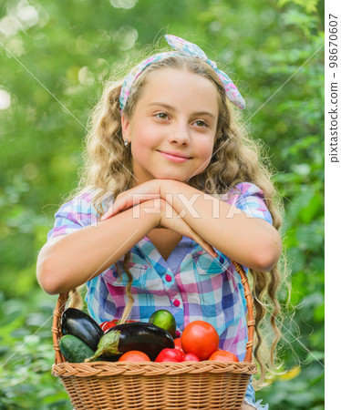 I got it. harvest vitamin. spring market garden. happy little farmer. autumn harvest. kid on summer farm. Organic food. healthy food for children. little girl vegetable in basket. Only natural I got it. harvest vitamin. spring market garden. happy little farmer. autumn harvest. kid on summer farm. Organic food. healthy food for children. little girl vegetable in basket. Only natural 98670607