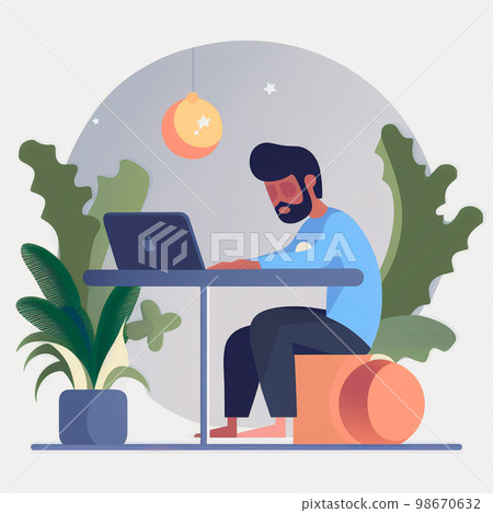 A simple illustration of a developer sitting at a laptop 98670632