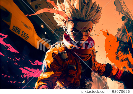anime fighter on the background of the apocalypse 98670636